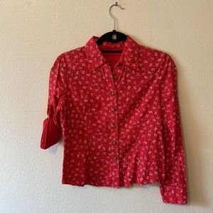 Vintage 80s 100% Cotton RED Sleeve Roll up & Down